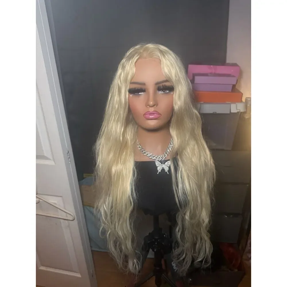 Human Hair Wig 13x6 Lace Front Platinum Blonde Long Wavy